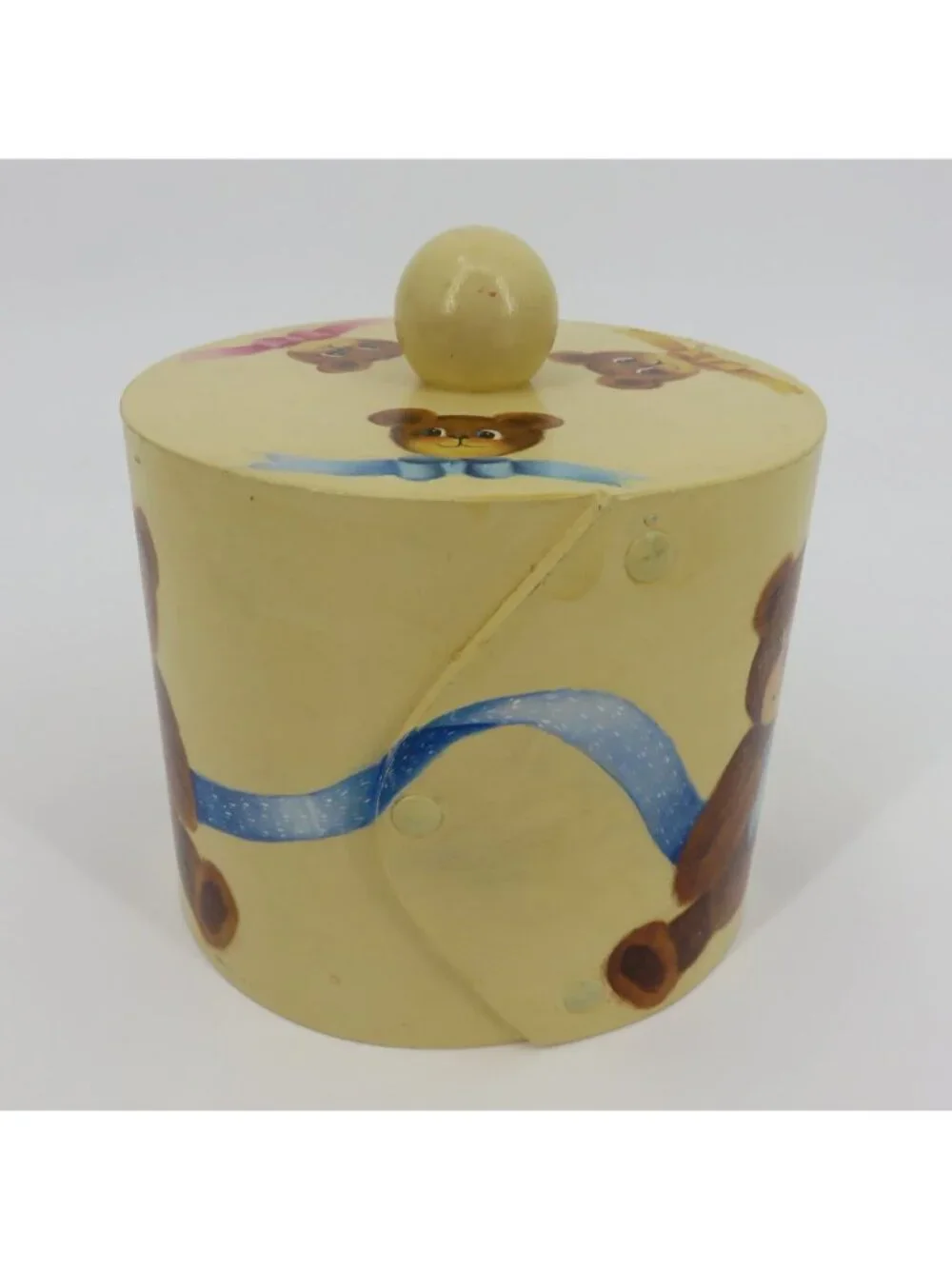 Hand Painted Teddy Bears Pink Blue Yellow Wood Toilet Roll Cover Granny Bathroom